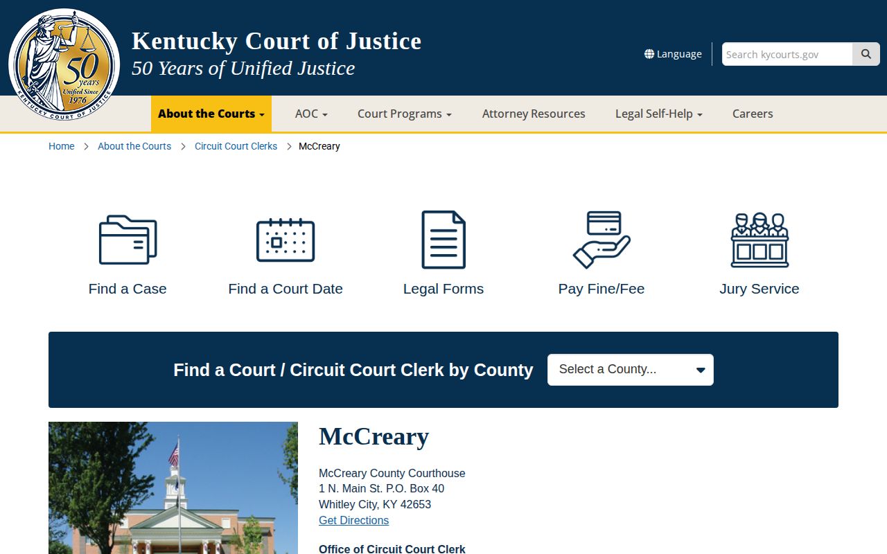 McCreary County courthouse and Circuit Clerk source for Whitley City arrest cases