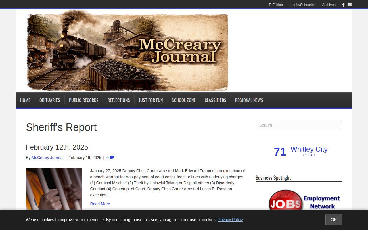 McCreary Journal deeper sheriff report archive with older dated material